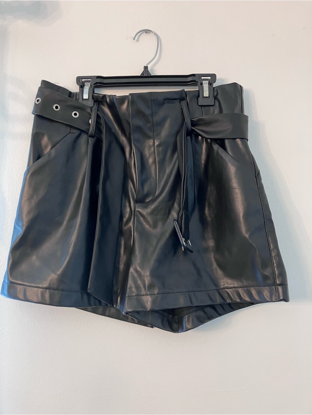 Altar'd State Black Faux Leather High-Waist Belted Shorts